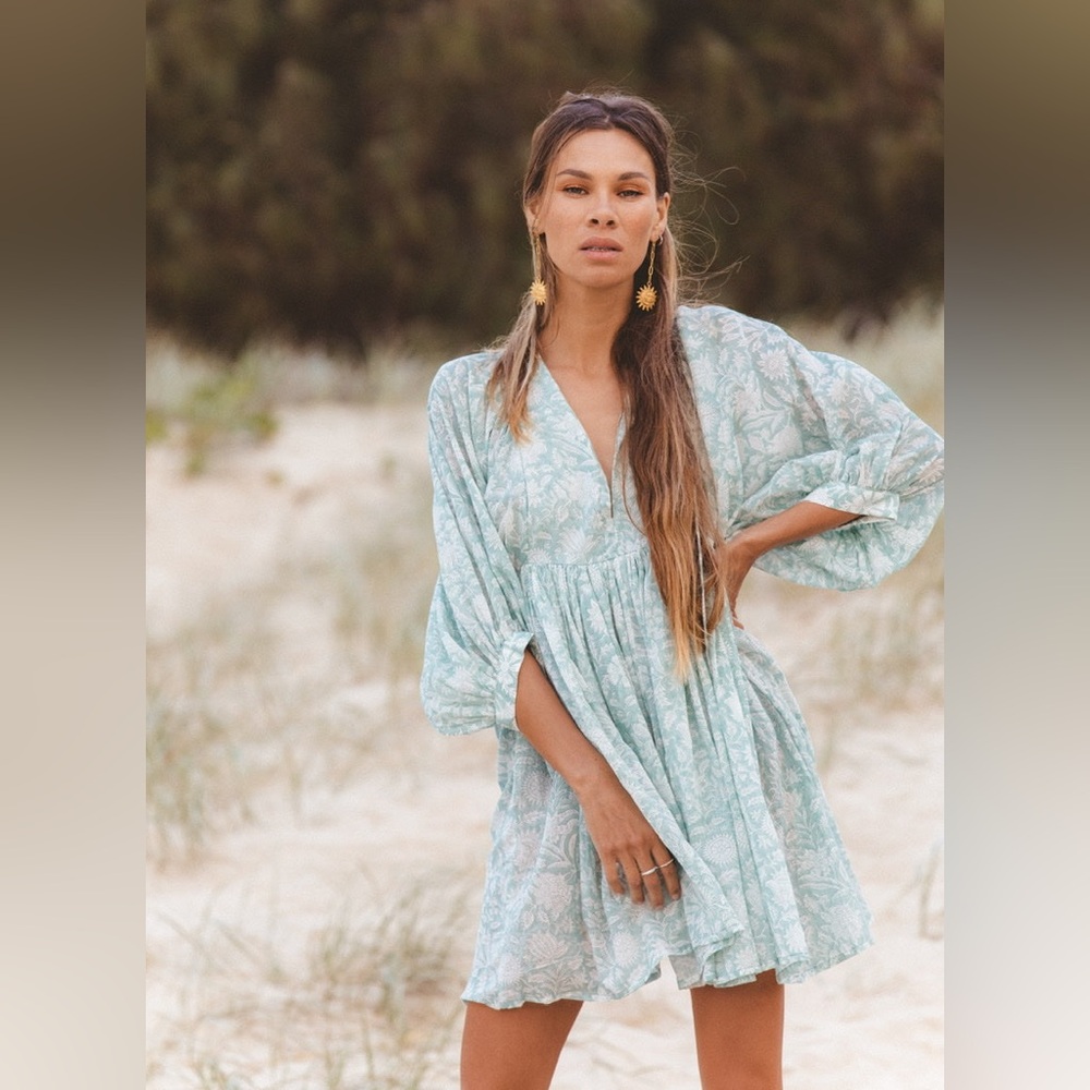 Daughters of India green/Aqua Patterned Mini Dress